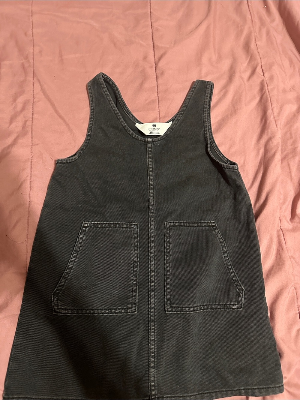 H&M Black Denim Pinafore dress with Front Pockets